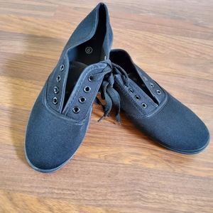 Canvas Flats Black Lace Up Shoes Size 6 New